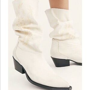 Free People Moon and Back 36 / 6 Patterned Suede Slouchy Ivory Boots